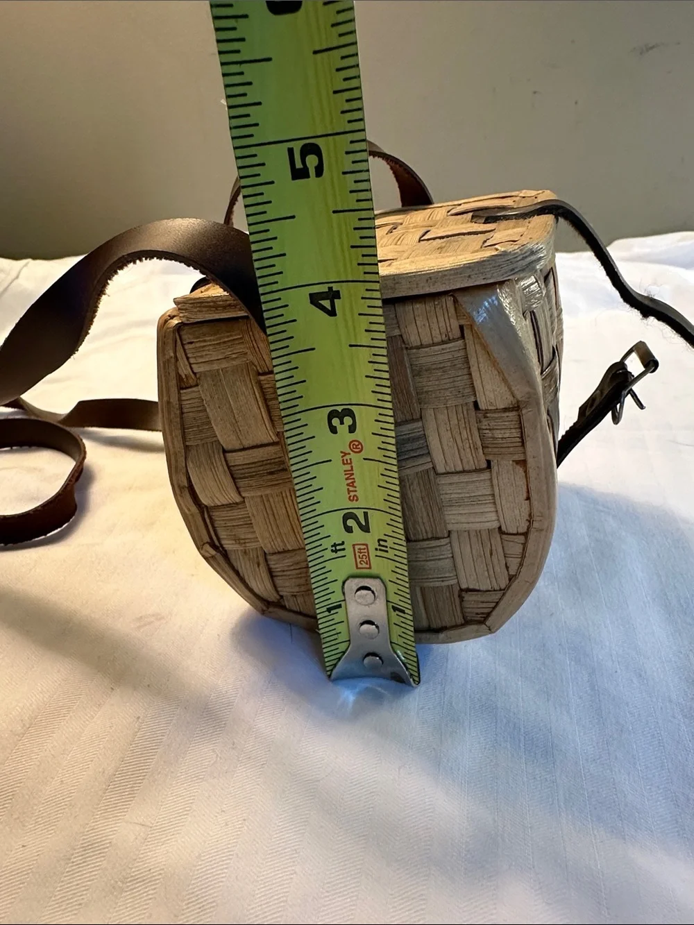 Woven Straw Crossbody Bag with Brown Leather Strap